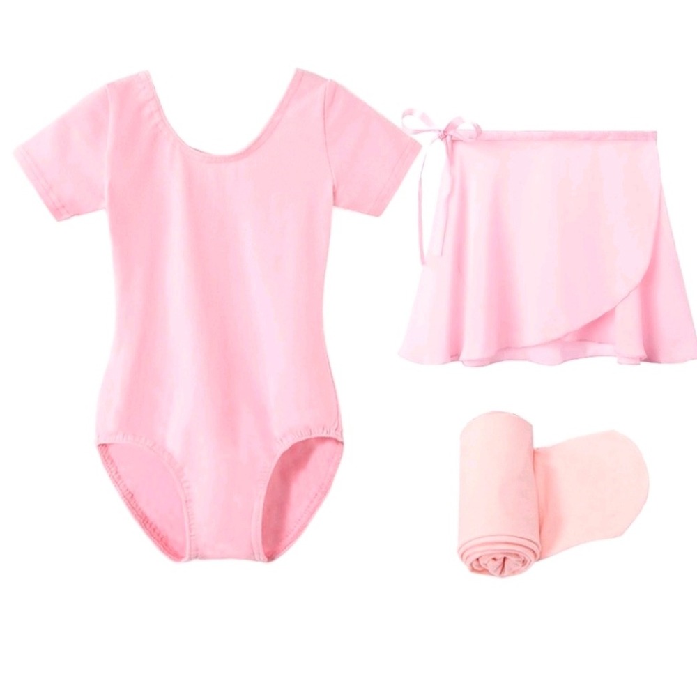 Stelle Girls Ballet Leotard Combo Set 3pc Pink Skirt Tights Size  XXS 2-3T